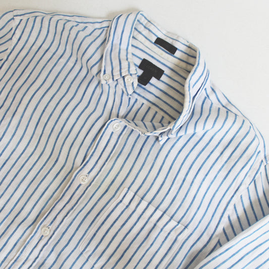 Camisa Rayas Celeste De Lino (M)