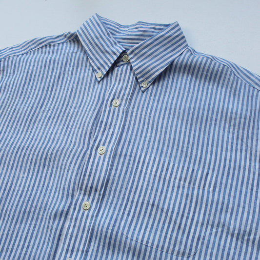 Camisa Brooks Brothers Rayas Celeste Lino (L)