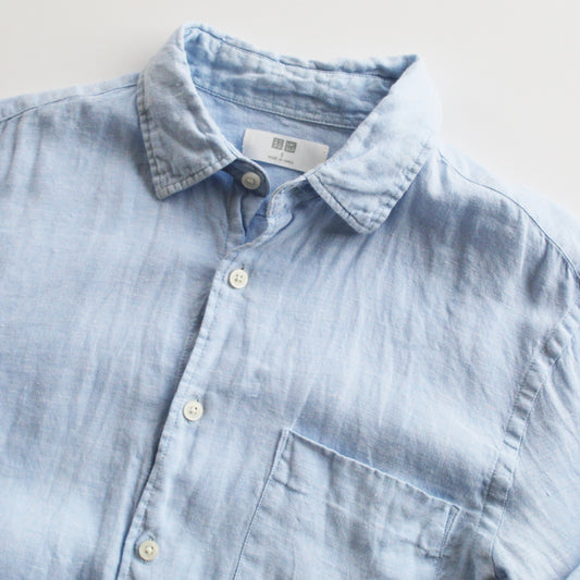 Camisa Uniqlo Rayas Celeste De Lino (S)